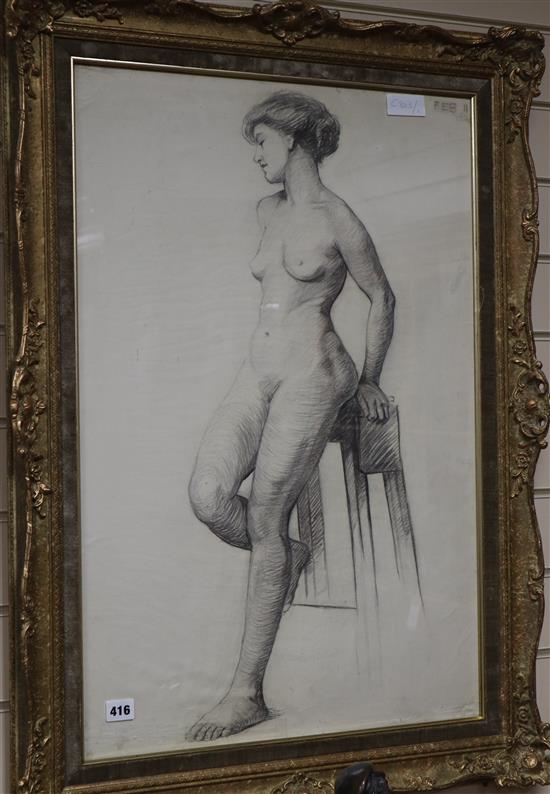 Winifred Grace Costello, charcoal on paper, Study of a standing female nude, dated 1912, 75 x 50cm.